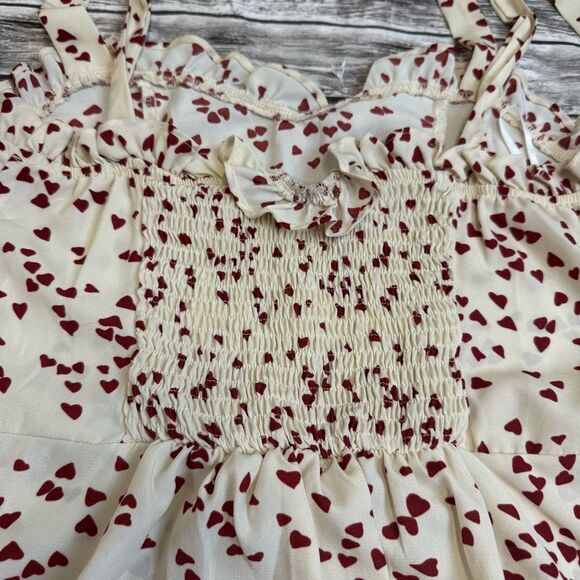 Unbranded Women's Sleeveless Sweetheart Heart Dress Cream Red S SM Small Ruffles - Picture 5 of 13
